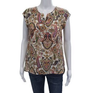 DR2 Womens Tunic Blouse Multicolor Paisley V Neck Sleeveless Polyester Size XS